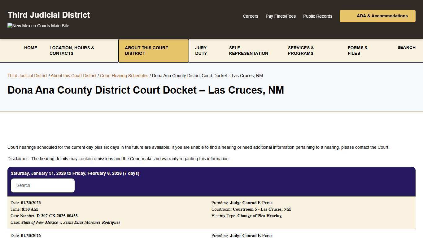 Dona Ana County District Court Docket - Las Cruces, NM - Third Judicial District